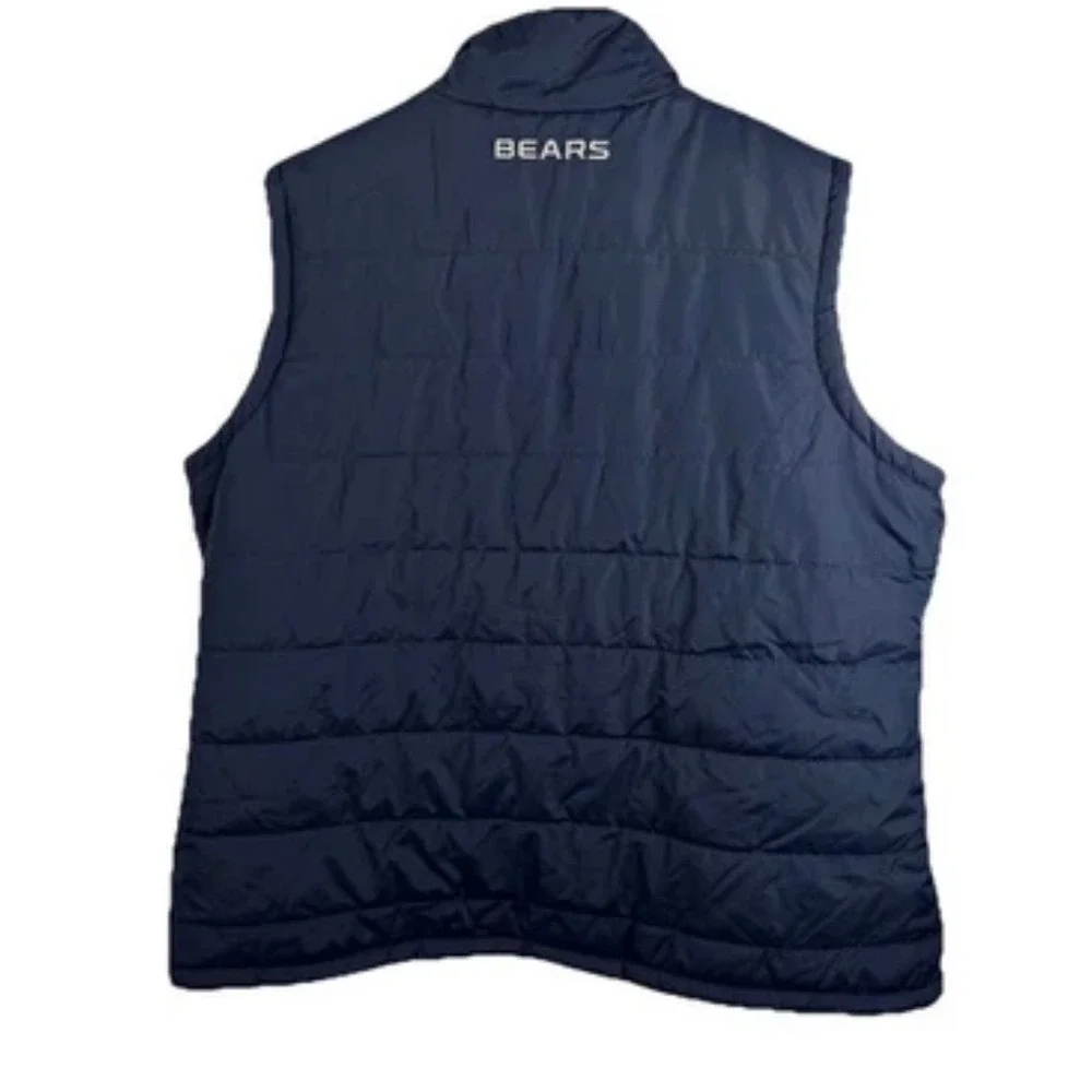Chicago Bears Reversible Puffer Vest Fleece Men L Navy Orange Gray NFL - Picture 2 of 12